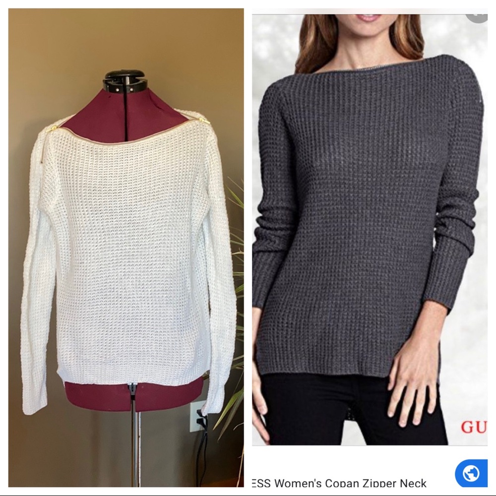 G by Guess White Kopan Zipper Neck Sweater (Size M)